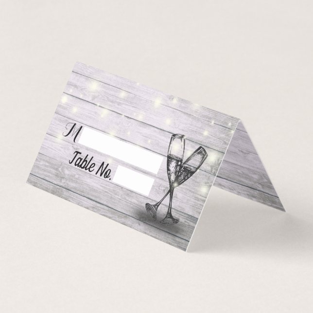 Hochzeit Tischnummer Escort Champagne Glasses Wood (Vorderseite)