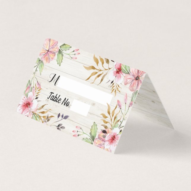 Hochzeit Tischnummer Escort Rosa Blume Weißes Holz (Vorderseite)
