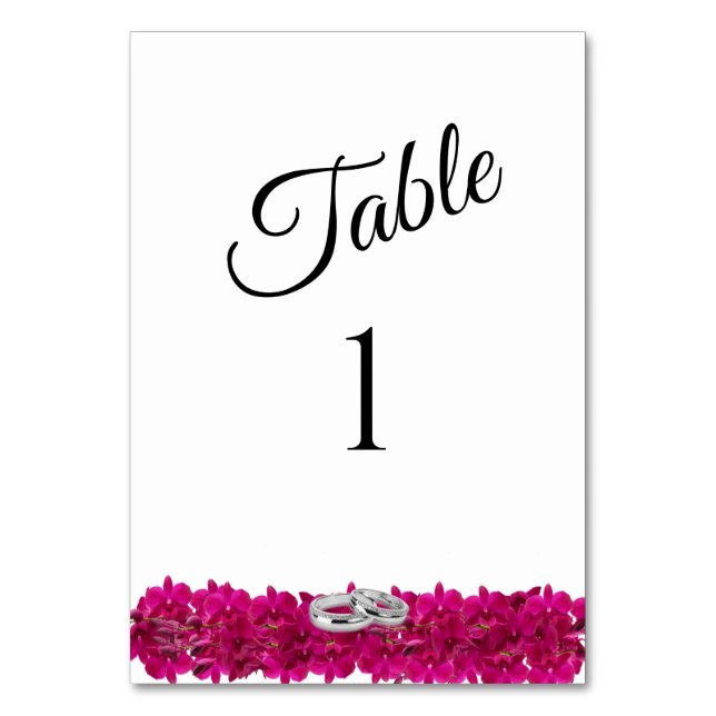 Hochzeit Tischnummer-Fuchsia Orchideen auf Weiß- Tischnummer (Vorderseite)