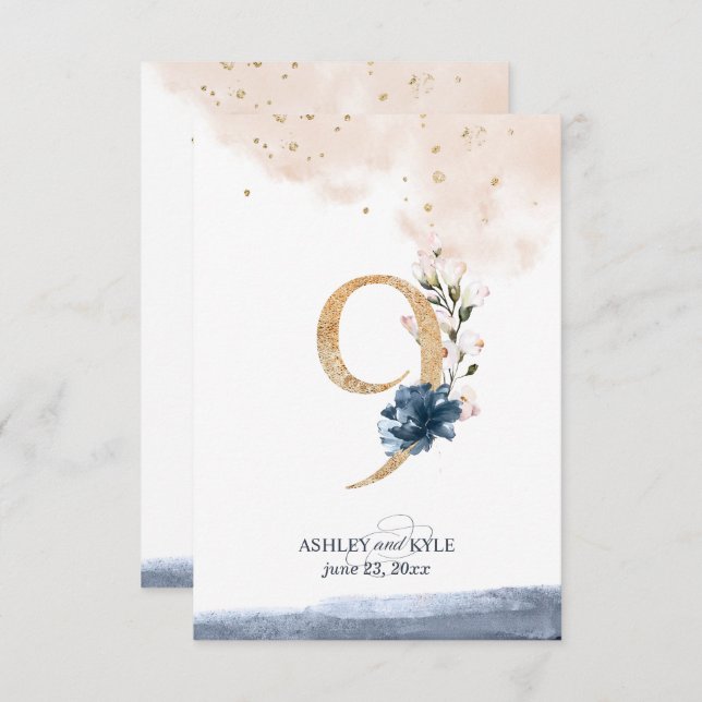 Hochzeit Tischnummer in Marine, Rost und Gold (Vorne/Hinten)