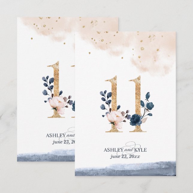 Hochzeit Tischnummer in Marine, Rost und Gold (Vorne/Hinten)