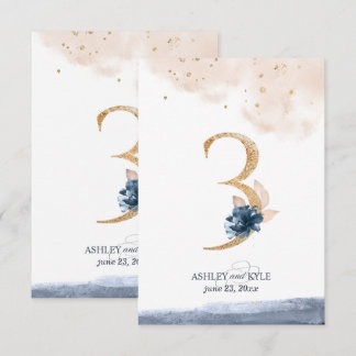 Hochzeit Tischnummer in Marine, Rost und Gold