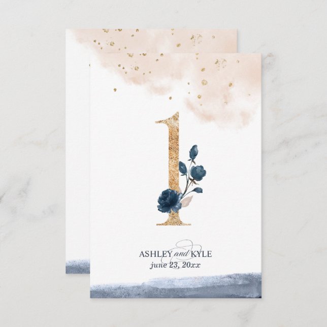 Hochzeit Tischnummer in Marine, Rost und Gold (Vorne/Hinten)