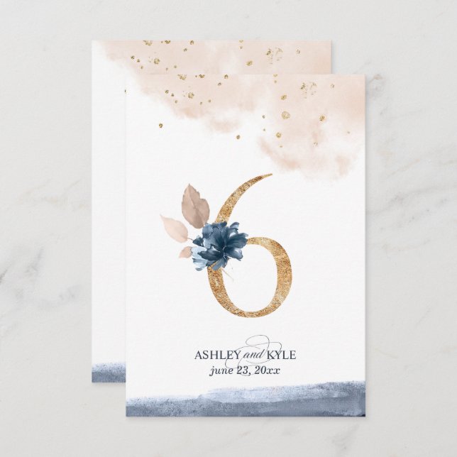 Hochzeit Tischnummer in Marine, Rost und Gold (Vorne/Hinten)