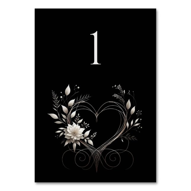 Hochzeit Tischnummer-Moderne Blume mit Herz Tischnummer (Vorderseite)