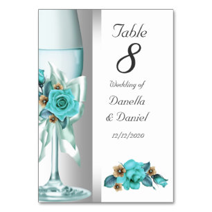 Hochzeit Tischnummer Türkis Weiß Beige Rose