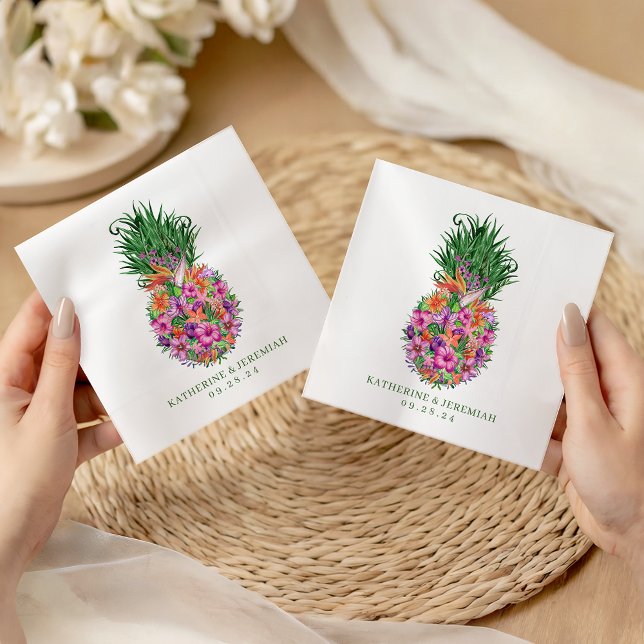 Hochzeit tropischer Ananas Serviette (Tropical Floral Pineapple Watercolor Wedding Napkins)