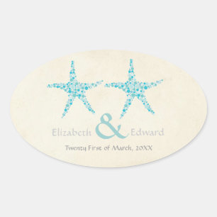 Hochzeit Türkis Aqua Starfish Save the Date Ovaler Aufkleber