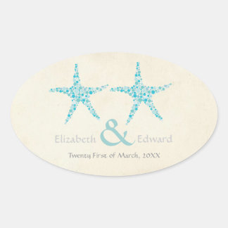 Hochzeit Türkis Aqua Starfish Save the Date Ovaler Aufkleber