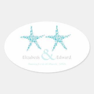 Hochzeit Türkis Aqua Starfish Save the Date Ovaler Aufkleber