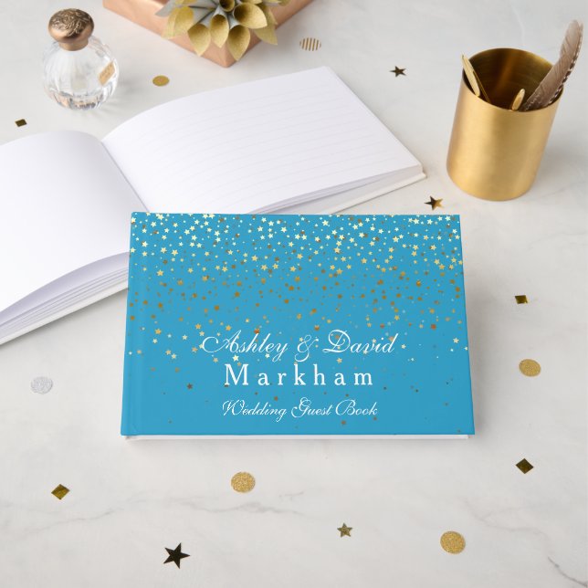 Hochzeit Türkis Blau Gästebuch (Vorderseite Offen)