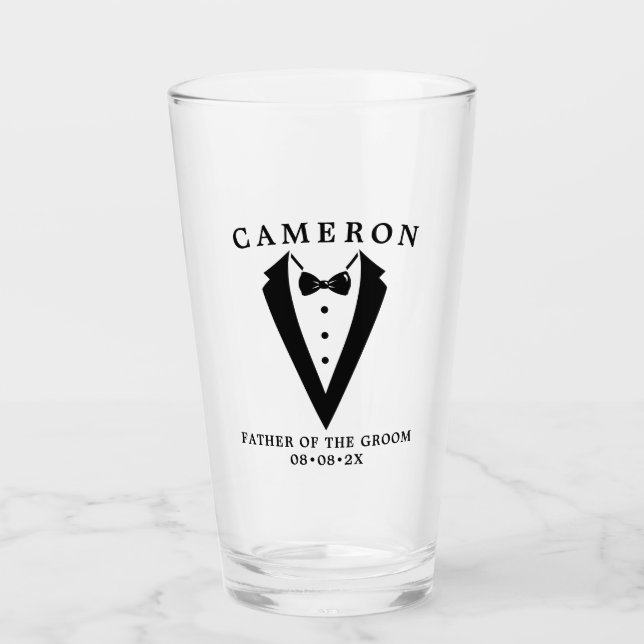 Hochzeit Tuxedo Personalisierter Vater des Bräutig Glas (Vorderseite)