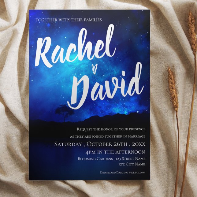 Hochzeit unter der Sternennacht (Under the Stars Night Sky Tree Typography Wedding Invitation)
