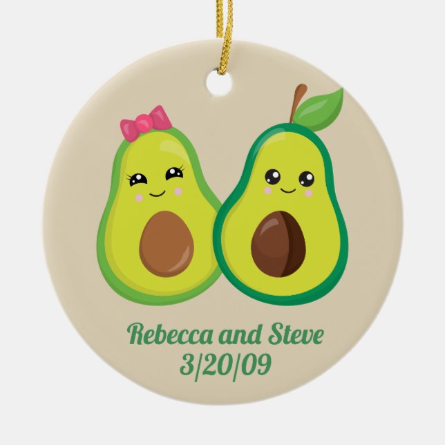 Hochzeit Verheirateten Couple Avocado Niedlicher J Keramik Ornament (Vorne)