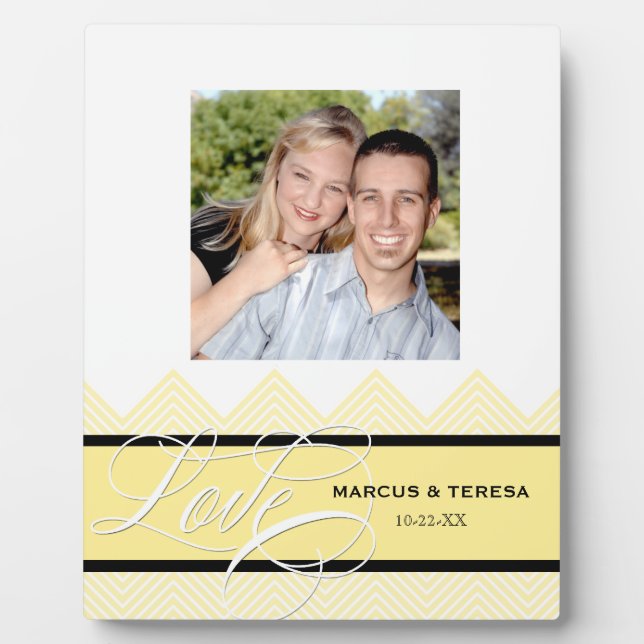 Hochzeit Verlobt Chic Zickzack Moderne Personalisi Fotoplatte (Vorderseite)