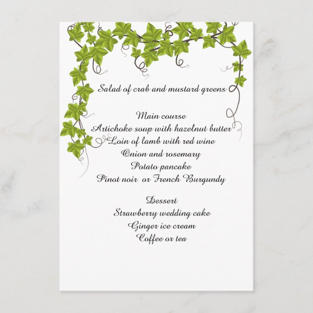Hochzeit, Verlobung, Brautparty-Menü Menükarte (Vorderseite)