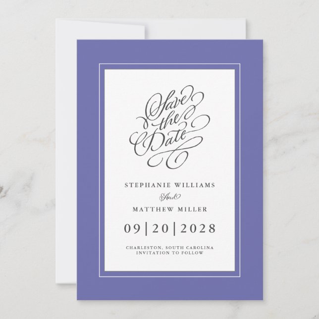Hochzeit Verlobung Chic Elegant Trendy Periwinkle Save The Date (Vorderseite)