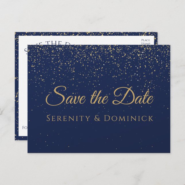 Hochzeit Verlobung Gold Navy Blue Save the Date Postkarte (Vorne/Hinten)