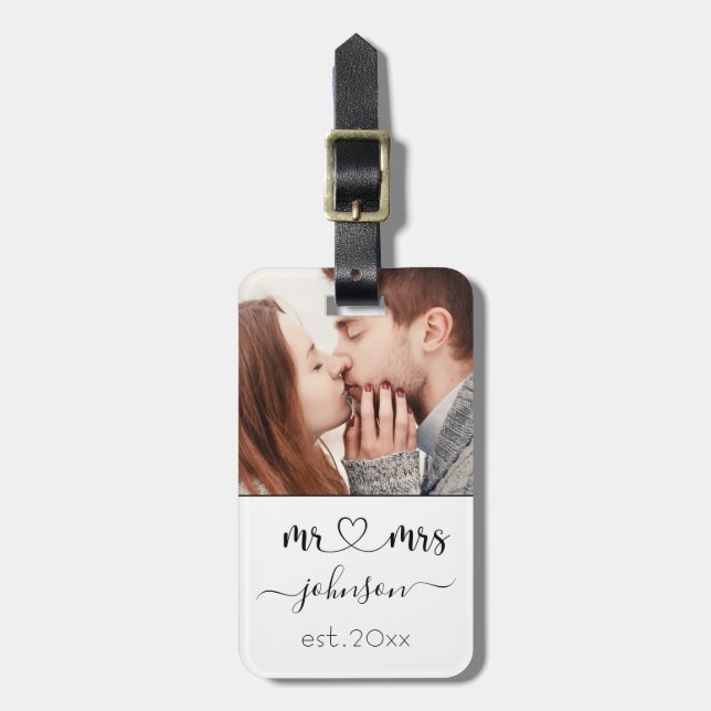 Hochzeit Verlobung Herz Foto Name Gepäck Gepäckanhänger (Vorderseite vertikal)