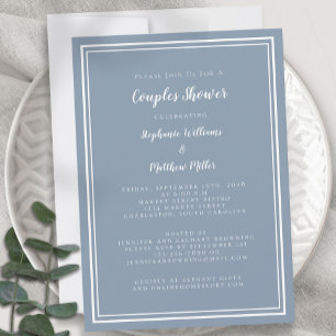 Hochzeit Verlobung Paardusch Dusche Staubblau Weiß Einladung