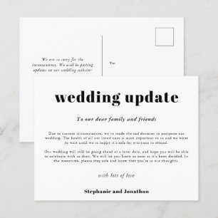 Hochzeit Verschiebung  Update Typografisch Schwarz Ankündigungspostkarte