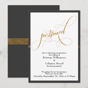 Hochzeit verschoben Elegante Grau & Gold Streifenk Einladung