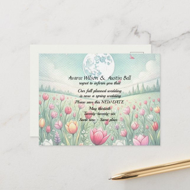 Hochzeit verschoben Herbstfarben Ankündigungspostkarte (Vorderseite/Rückseite Beispiel)