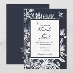 Hochzeit Verzierte Vintage Bläsernavy & White Einladung