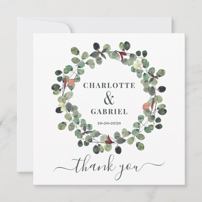 Hochzeit Vielen Dank Eukalyptus Greenery Dankeskarte (Vorderseite)