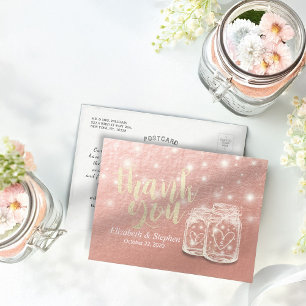 Hochzeit Vielen Dank Mason Jar String Light Rose G Postkarte