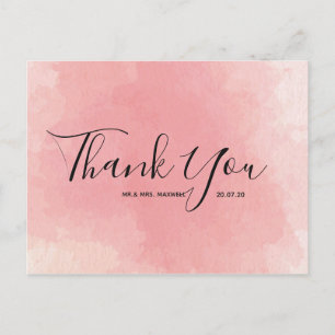 Hochzeit Vielen Dank Pink Watercolor Script Postca Postkarte