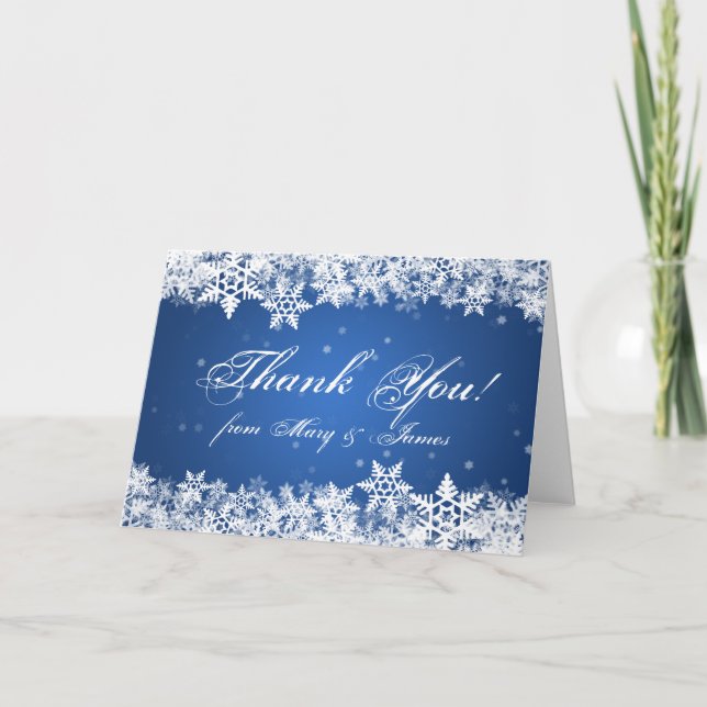 Hochzeit Vielen Dank Winter Snowflakes Blue Sapphi Dankeskarte (Vorderseite)