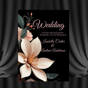 Hochzeit Vintage Floral pfirsichrosa Blumen schwar Einladung