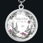 Hochzeit Vintage Fuchsia Birds Geburtstagskette Versilberte Kette<br><div class="desc">Keepake Necklaces wählen Sie entweder Silber Platin oder Sterling Silver</div>
