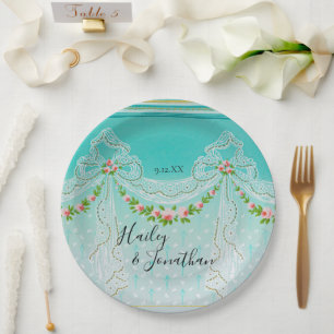 Hochzeit Vintage Jugendstil-Intricate Pink Floral Pappteller