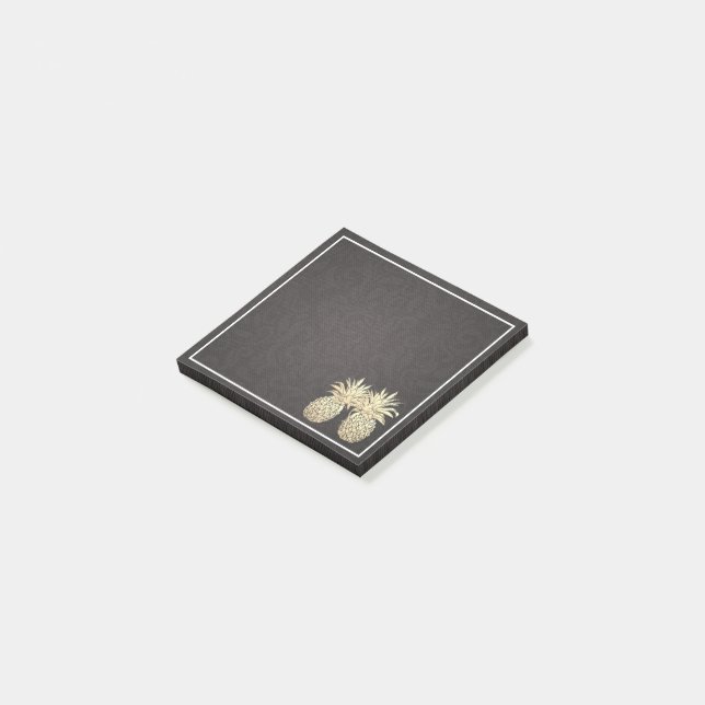 Hochzeit Vintage Modern Schwarz Gold Ananas Paar Post-it Klebezettel (angewinkelt)