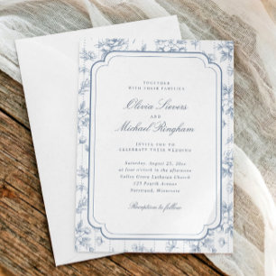 Hochzeit Vintage Staubblau Französische Blumige To Einladung