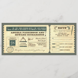 Hochzeit Vintage-Ticket-Einladung mit RSVP-Design Einladung