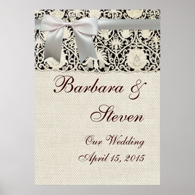 Hochzeit Vintage weiße Spitzen und Leinen Poster (Vorne)