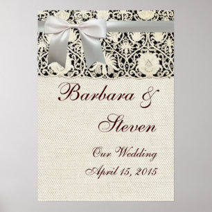 Hochzeit Vintage weiße Spitzen und Leinen Poster