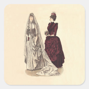 Hochzeit Vintager Brautparty-Bräute und Brautjungf Quadratischer Aufkleber