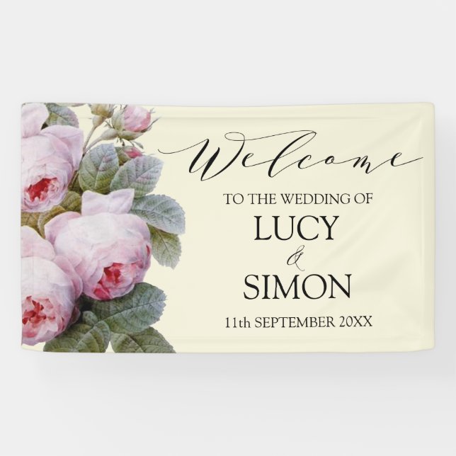 Hochzeit Vintager französischer Rose Banner (Horizontal)