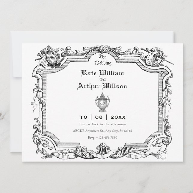 Hochzeit Vintager künstlerischer Linien Einladung (Vorderseite)