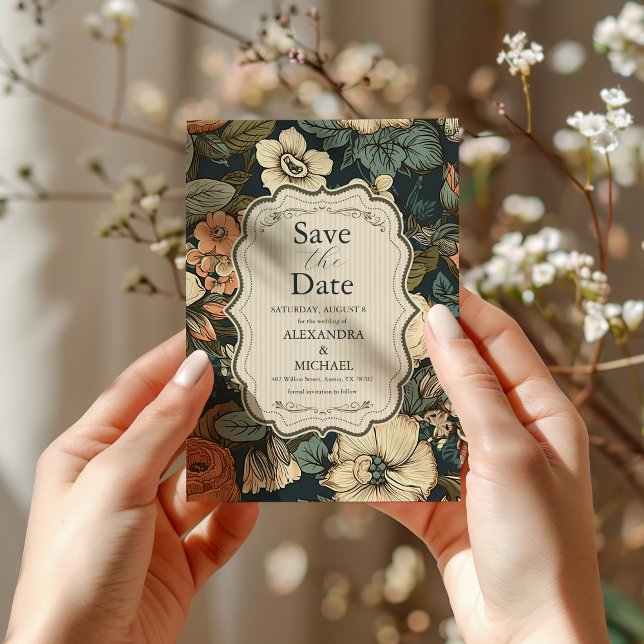 Hochzeit Vintager Navy-Fall-Blume Save The Date (Von Creator hochgeladen)