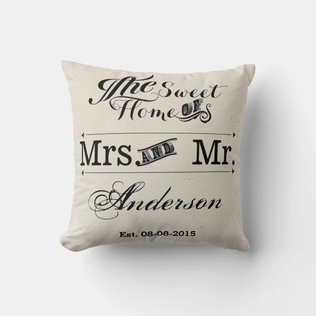 Hochzeit Vintager Typografie Kissen (Vorderseite)