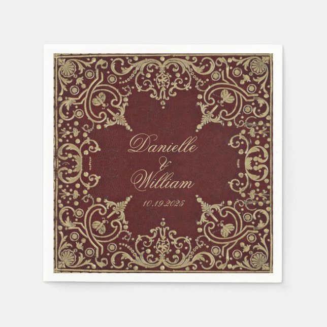 Hochzeit Vintages Burgundy Gold Elegantes Skript Serviette (Vorderseite)