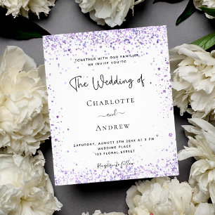 Hochzeit violett Glitter Schrift Budget-Einladung Flyer