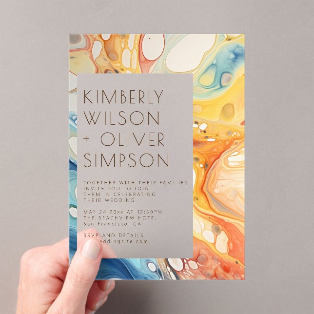Hochzeit von abstrakten Meereswellen und Sandstein Acryleinladungen (Insitu (Handheld))