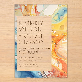 Hochzeit von abstrakten Meereswellen und Sandstein Acryleinladungen