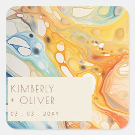 Hochzeit von abstrakten Meereswellen und Sandstein Quadratischer Aufkleber